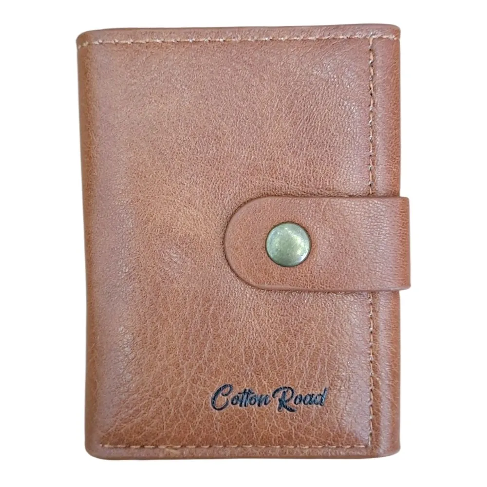 Gift Emporium Cotton Road PU Leather Pop-Up Card Wallet with Coin Pouch | - Cognac/ Warm Tan