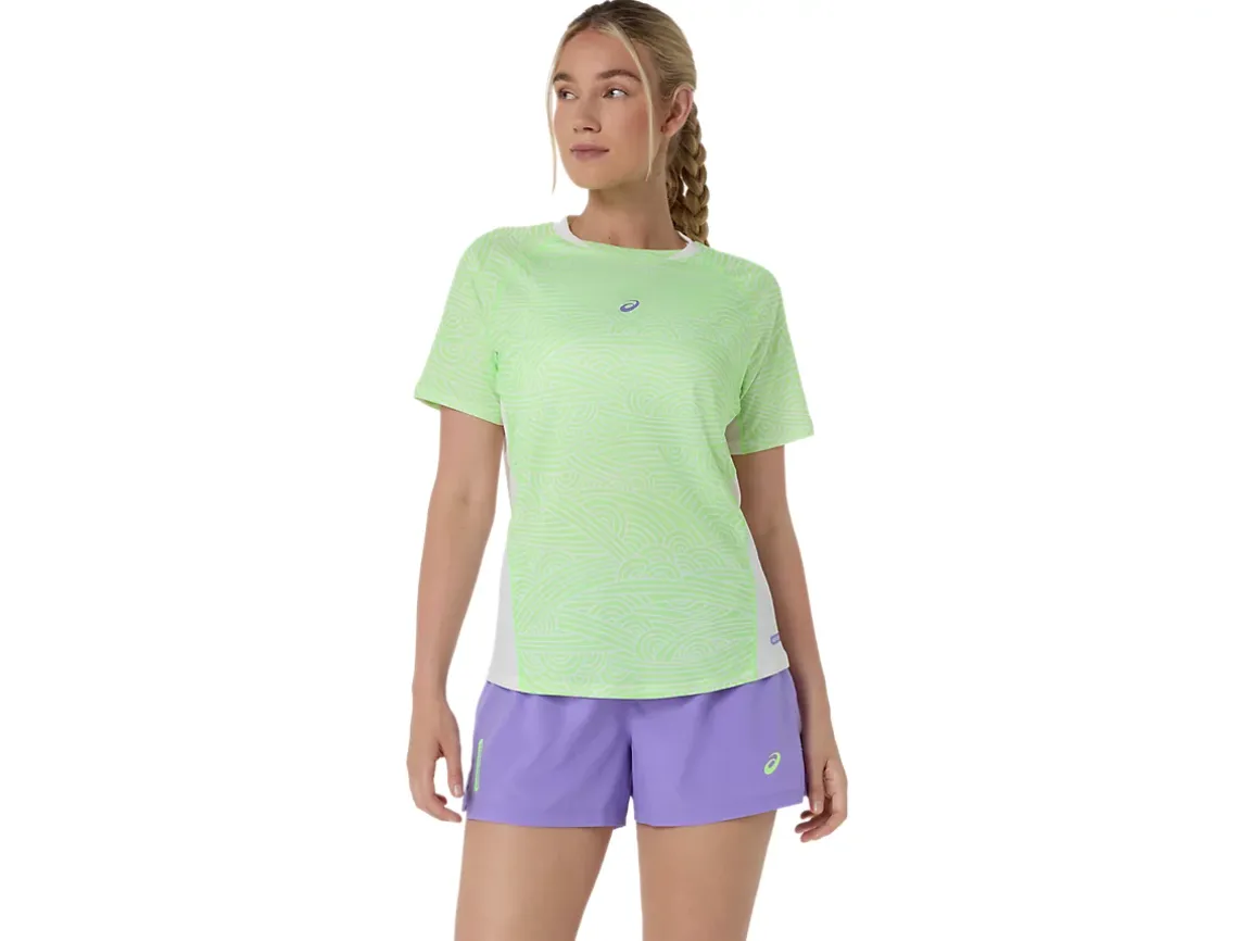 Asics Women's Padel Court All Over Print Short Sleeve Tee - Cream/Green