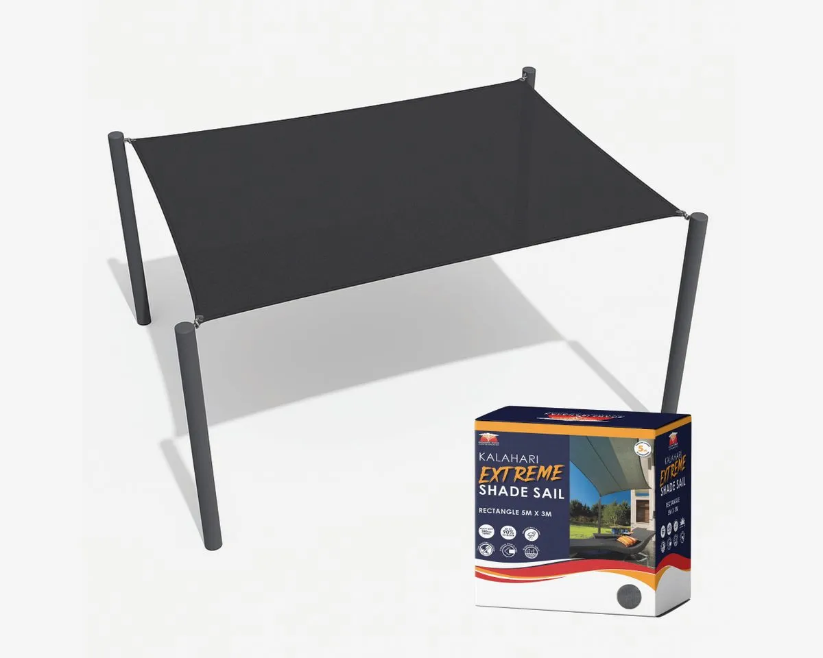 Kalahari Extreme Rectangle Shade Sail 5×3m - Charcoal
