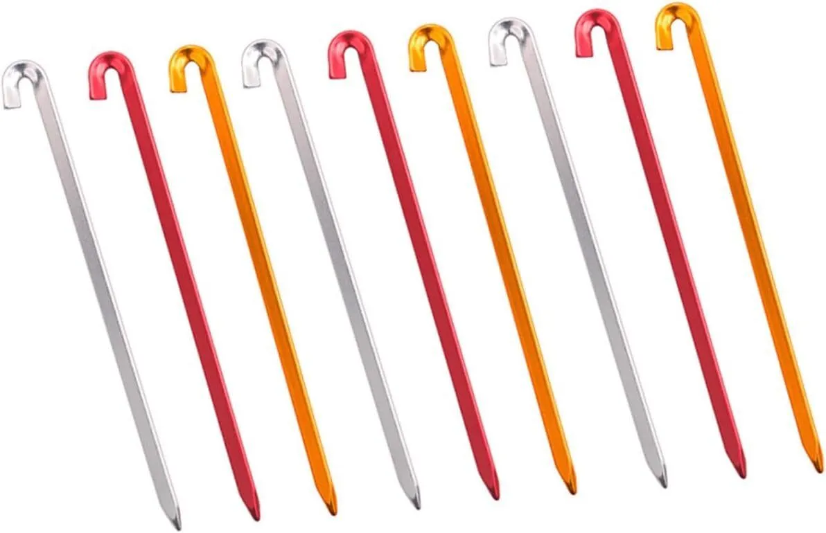 9pcs Camping Tent Stakes Aluminium Alloy Ground Pegs Triangular Shape