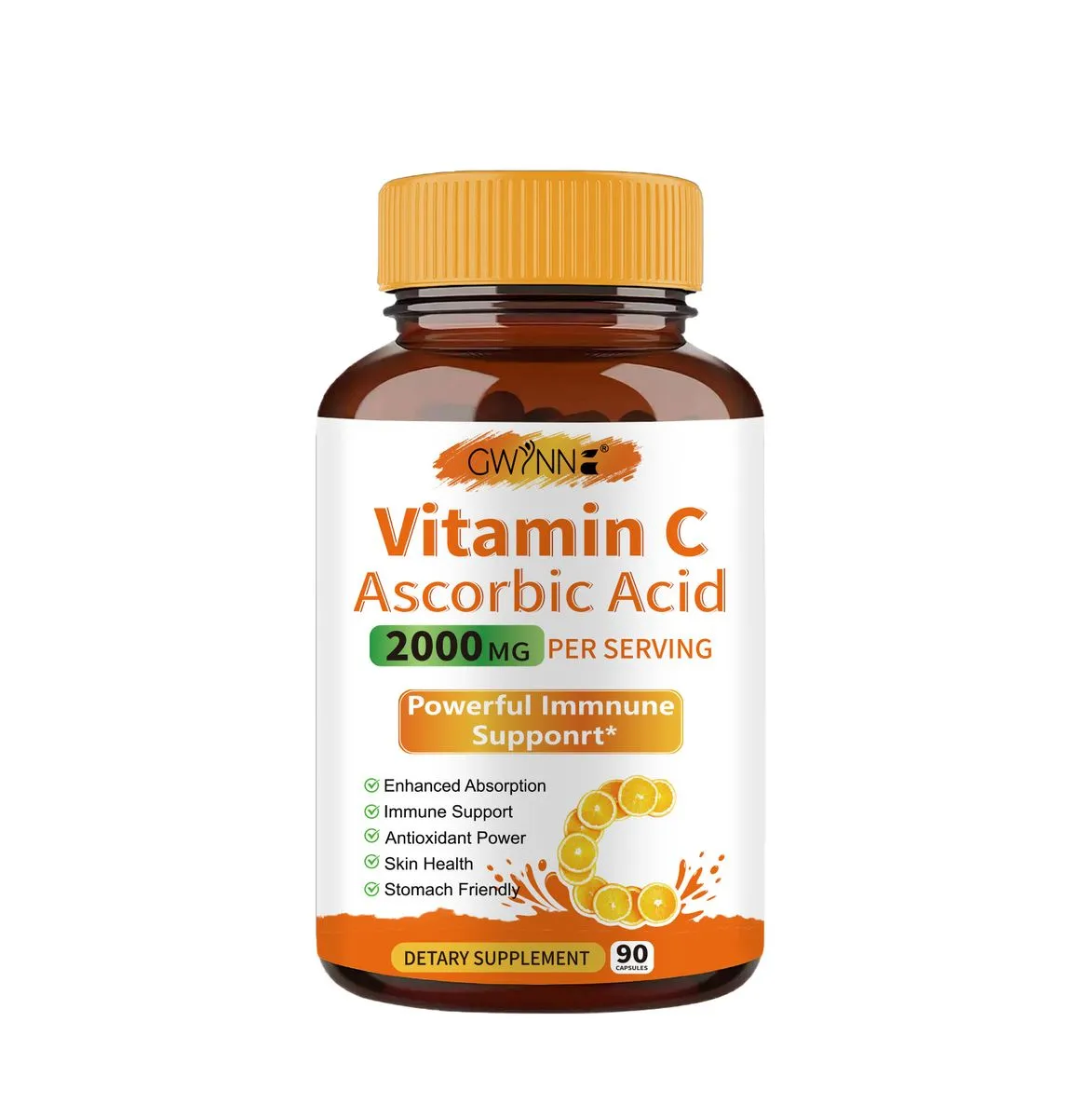 GWYNNE Vitamin C 2000mg (Ascorbic Acid) - Immune Support, 90 Capsules