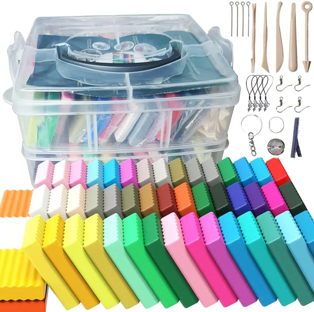 50 Colours Polymer Modelling Clay Kit with Storage Box & Craft Accessories