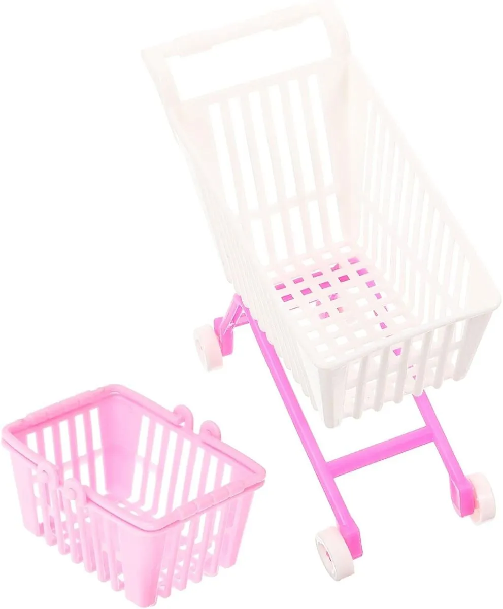 Mini Shopping Cart for Dolls Mini Supermarket Handcart Basket Desktop