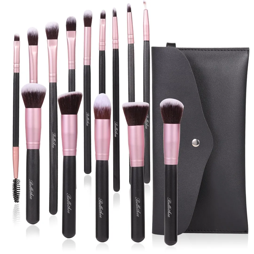 14-Piece Makeup Brush Set with Travel Bag Vegan Soft Bristles for Daily Use - Black