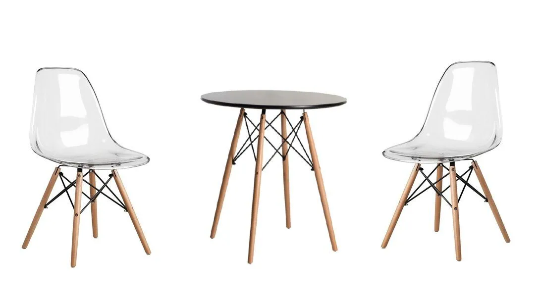 3 Piece Wooden Table and Clear Wooden Leg Chairs