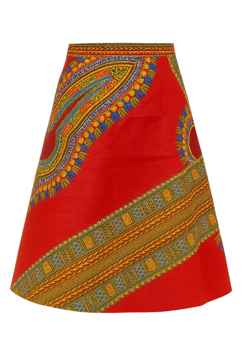 African Wrap Skirt - Bold Vibrant Unique - Red Dashiki