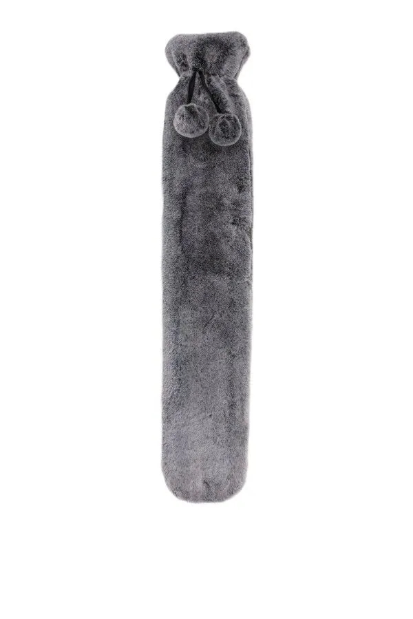 Faux Fur Long Hot Water Bottle - Black