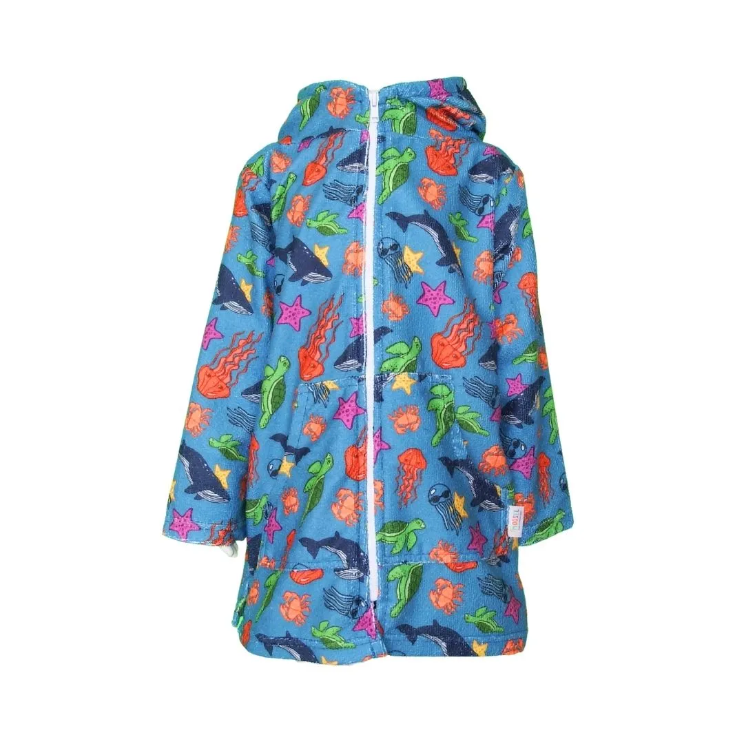 Boys Whales Turtles Jellyfish Starfish Sea Hooded Beach Towel Full Zip Swim