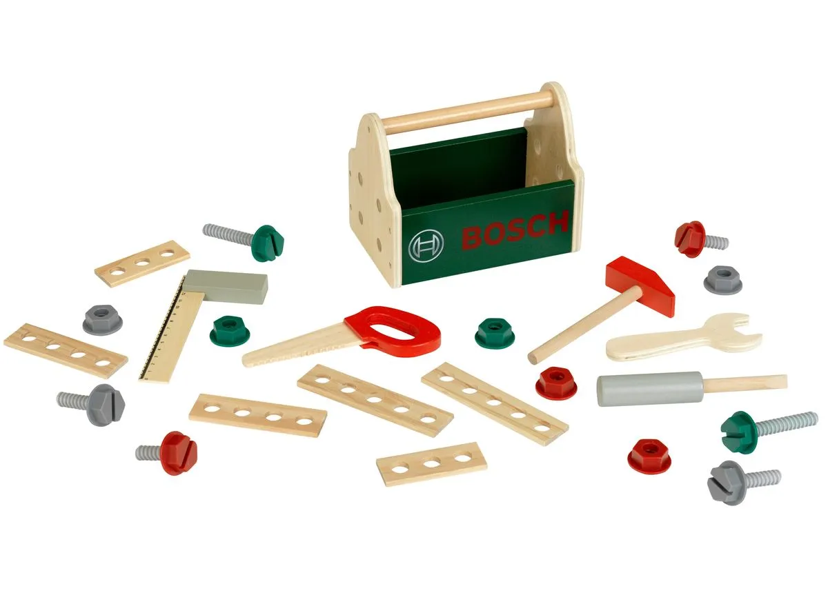 Klein Toys Bosch Wooden Tool Box Toy Set with Accessories