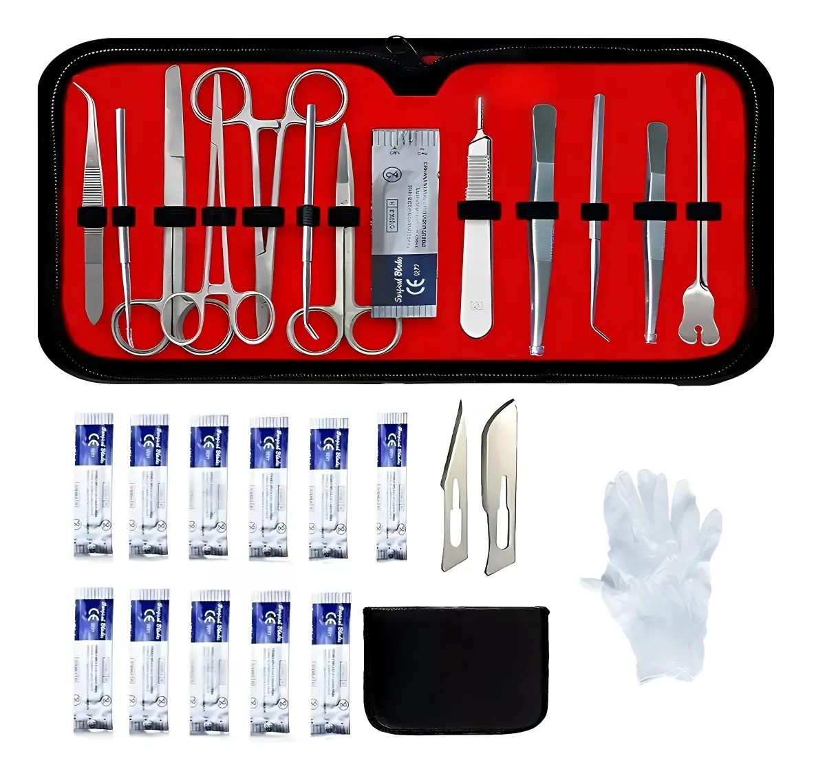 NEXOHOGAR Dissection Kit For Medical Training 11 Blades 12 Tools - Red