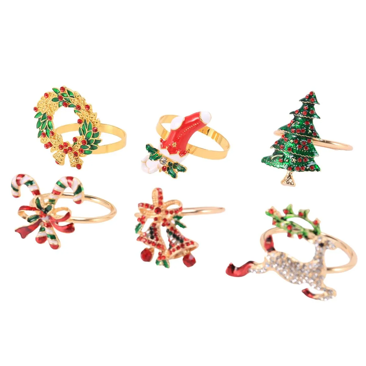 Christmas Napkin Rings Sets of 6 Pcs, Gold Napkin Ring Holders Metal