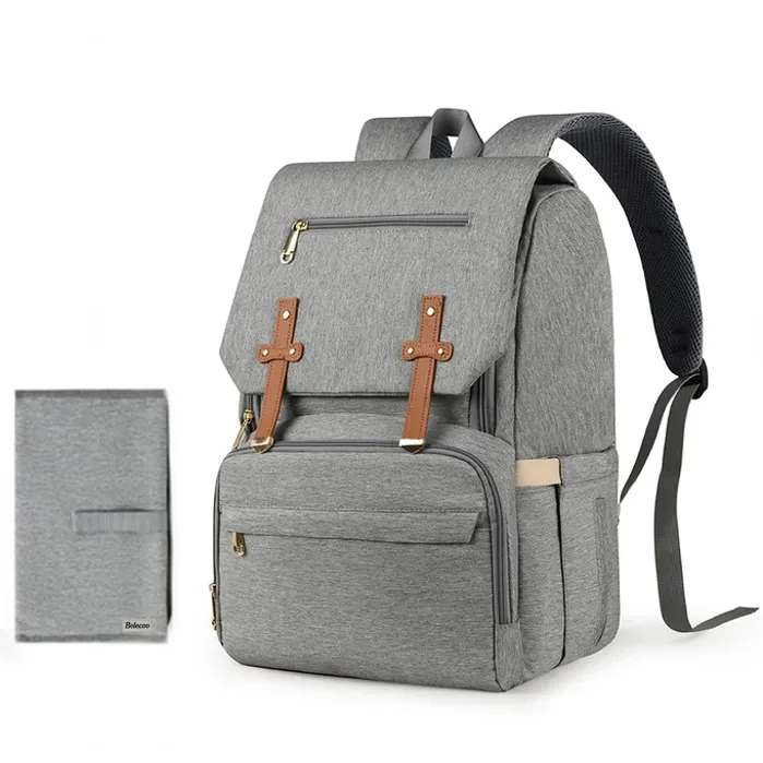 Multifunctional Baby Diaper Bag Mummy Backpack with Changing Mat - Grey