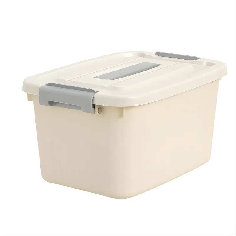 3 Piece Plastic Storage Box With Lid - Cream