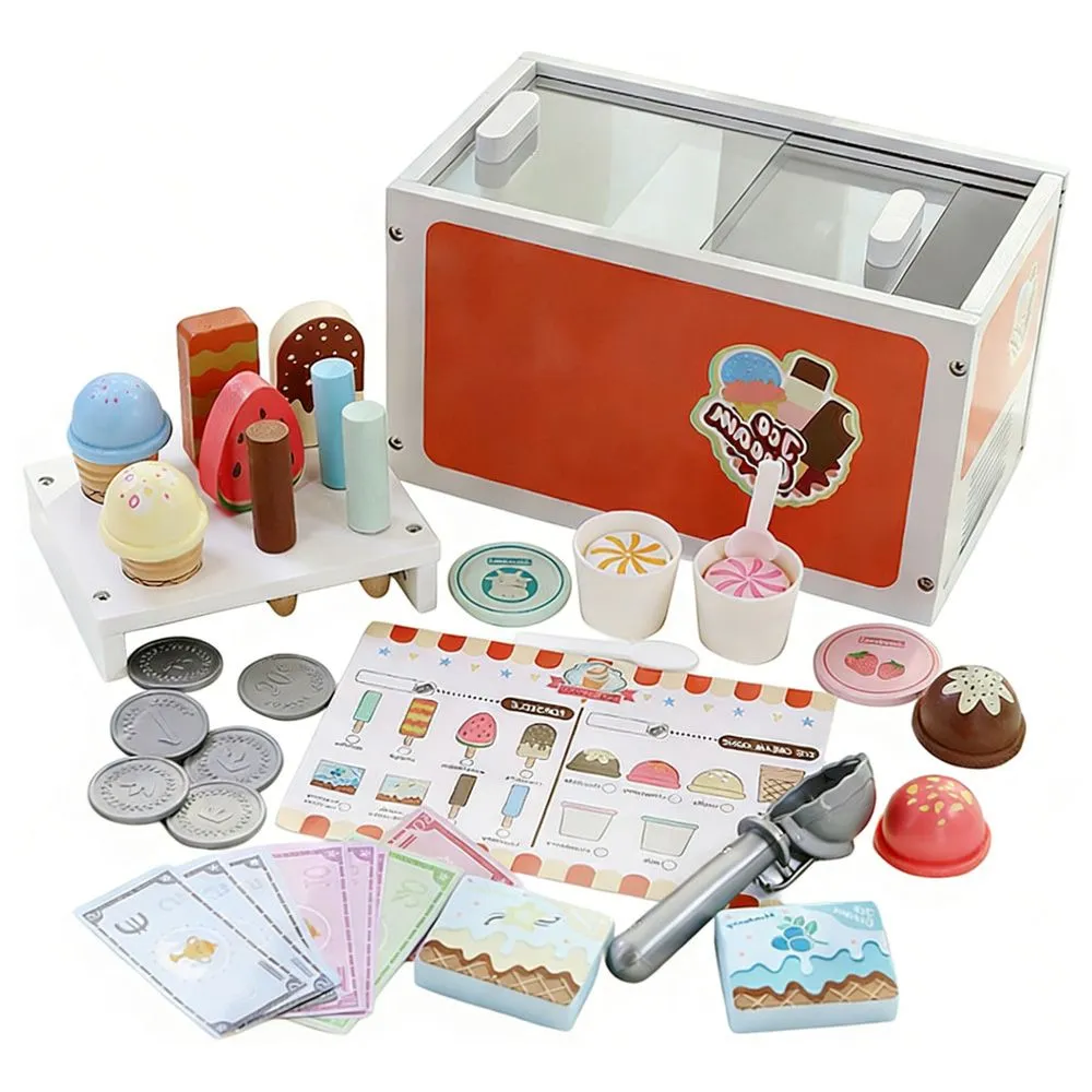 Ice Cream Play Set With Display freezer Pretend Playset Kitchen -42pcs