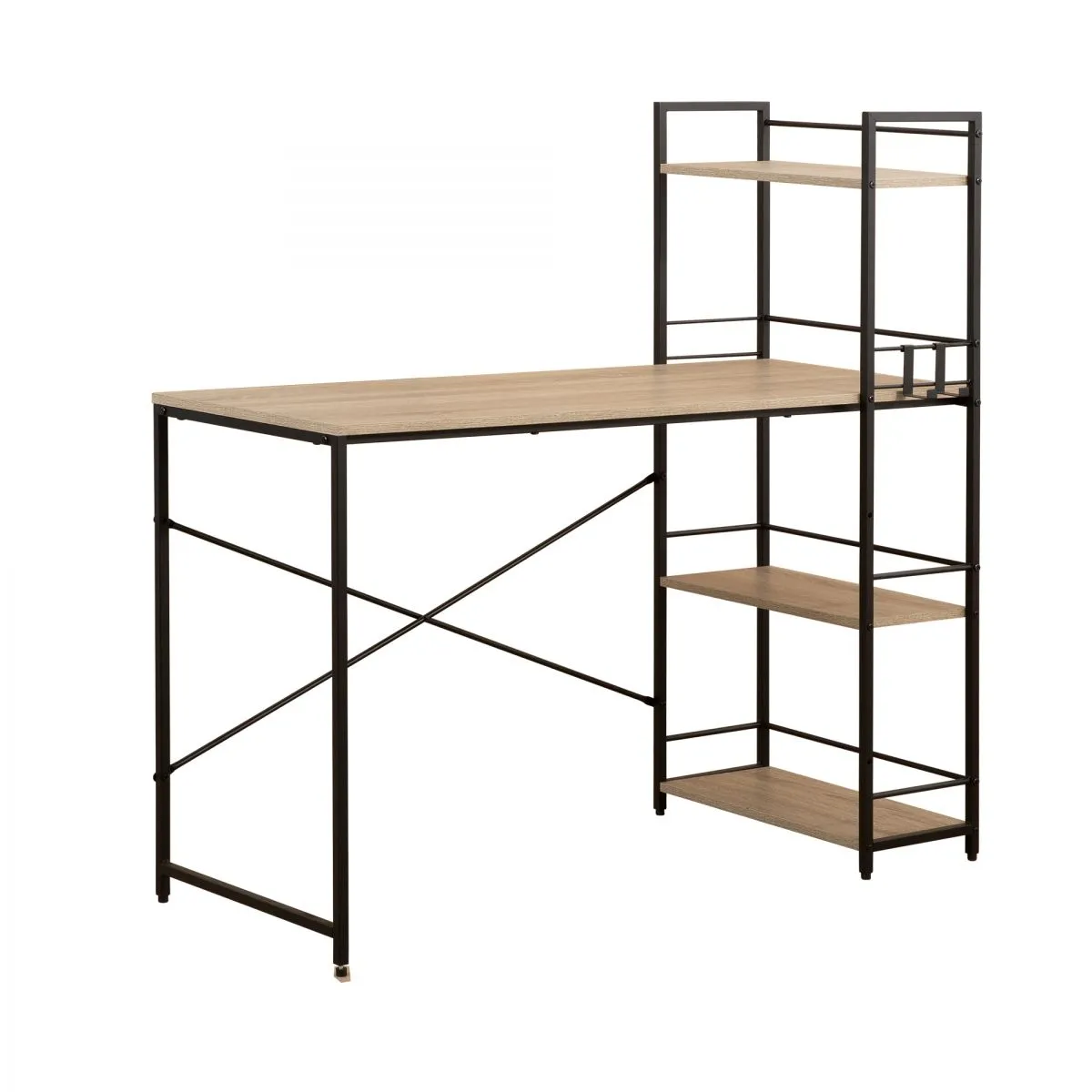 Everfurn Regal Office Desk with Shelves (120cm Study Desk with Bookshelf) - Light Oak
