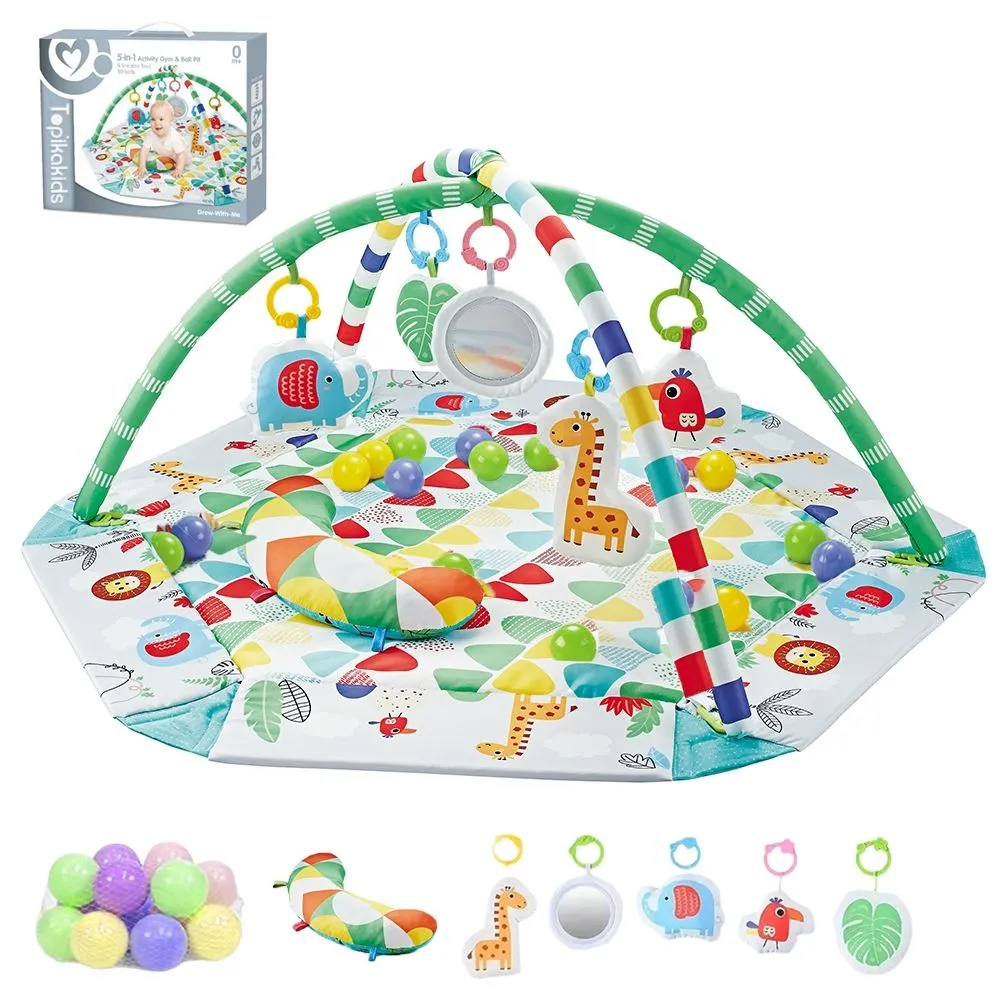 TopikaKids - 5-in-1 Baby Gym & Ball Pit with Sensory Toys, Tummy Time Mat
