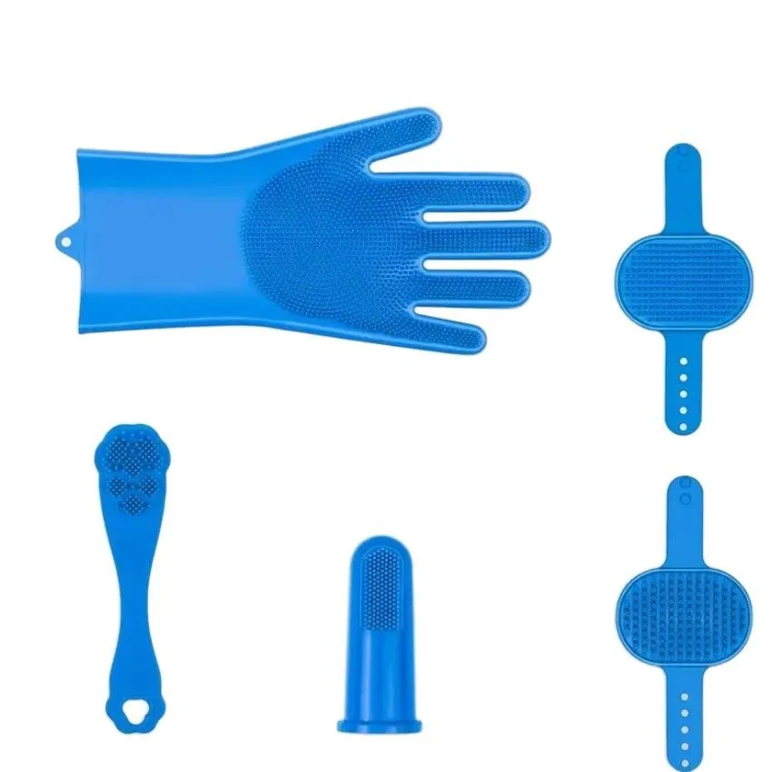 6Pack Pet Grooming Kit for Bathing and Massaging Dogs and Cats(Navy Blue)