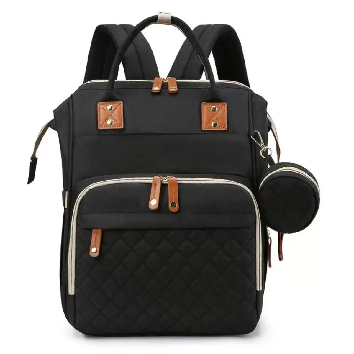 Plaid Style Diaper Bag Backpack with Changing Station,Travel Nappy BackPack - Black