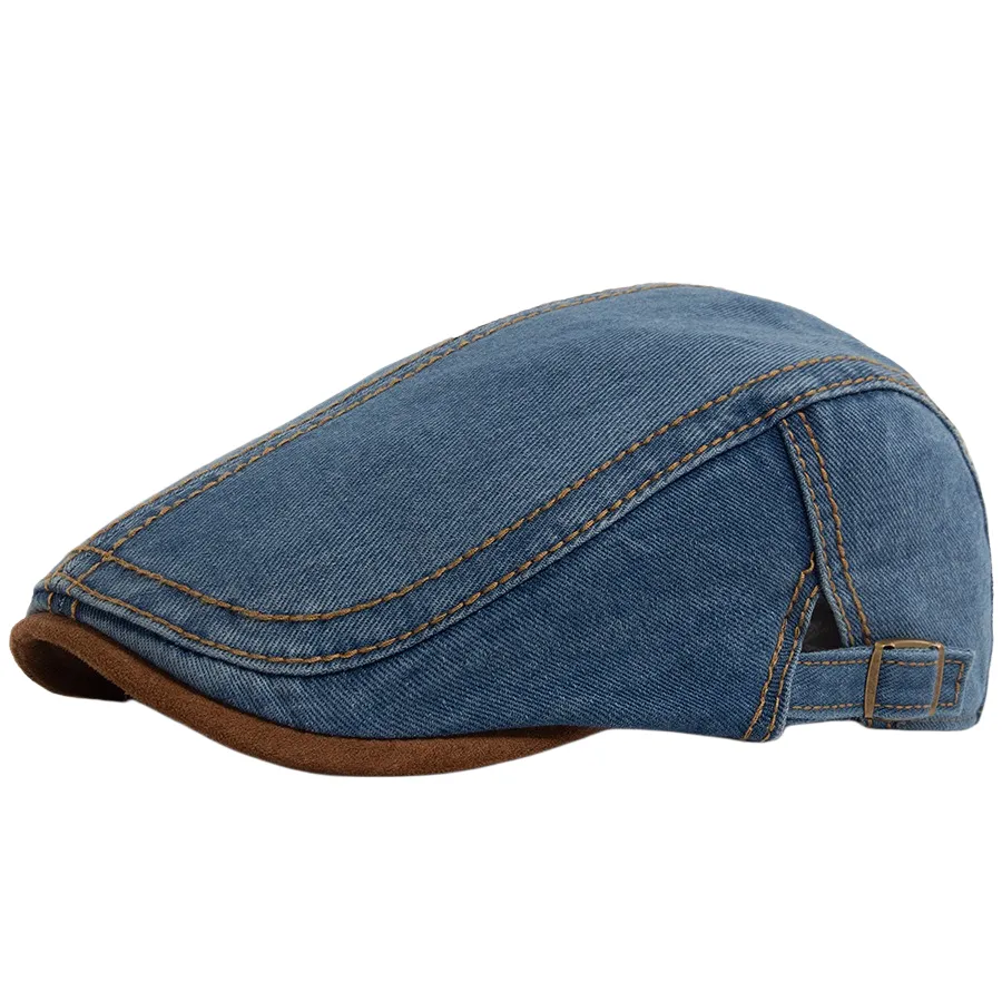 Cotton Denim Flat Cap Retro Beret Hat for Men & Women Adjustable