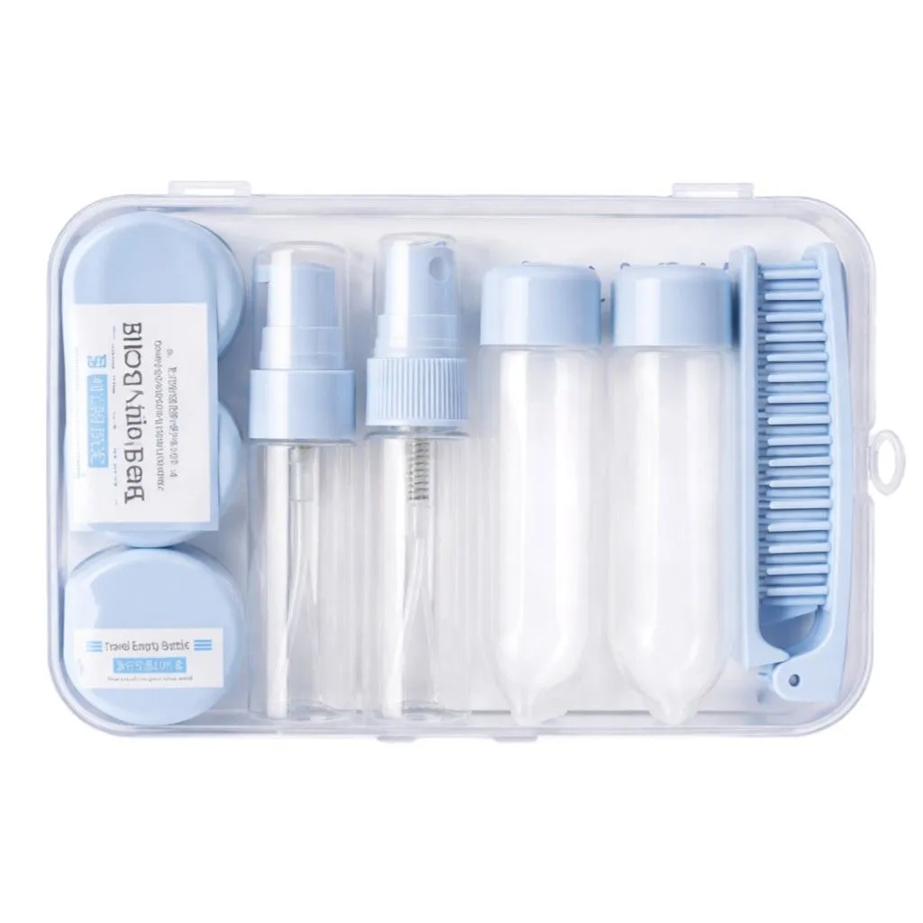 10 Piece - Cosmetic Travel Storage Container Set With Storage Case - Blue