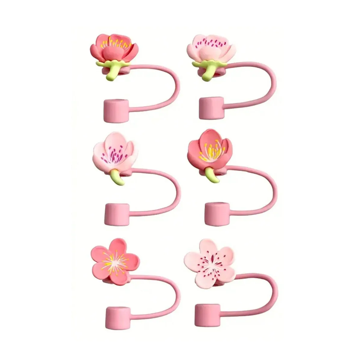 Reusable Floral Pink Silicone Straw Caps for Stanley Cup & Other Brands