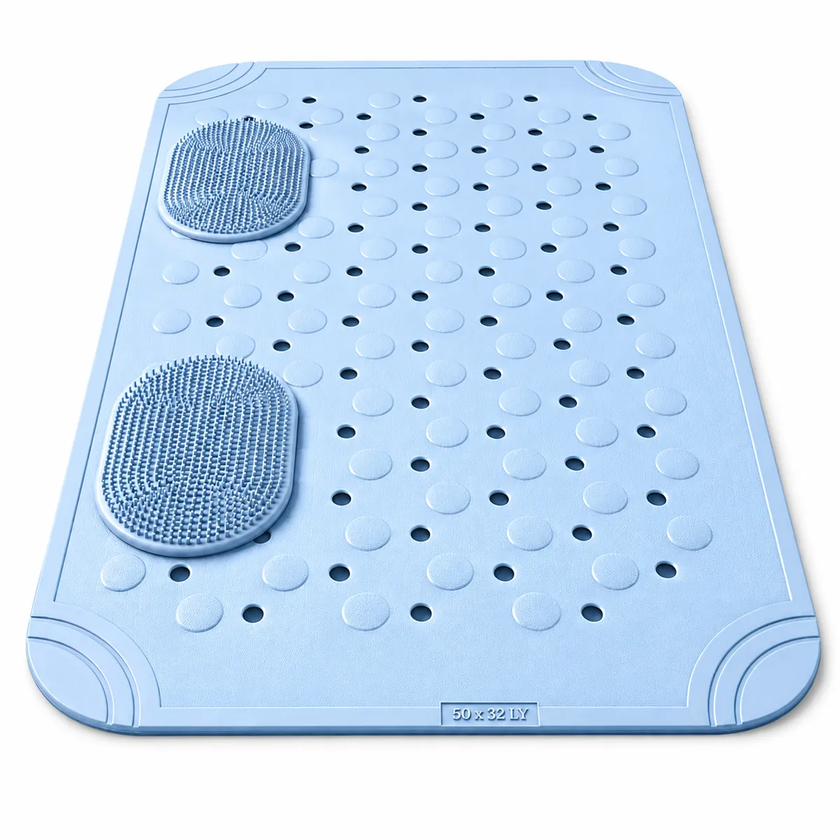 Silicone Anti-Slip Bath & Shower Mat with Foot Scrubber Pads - Blue