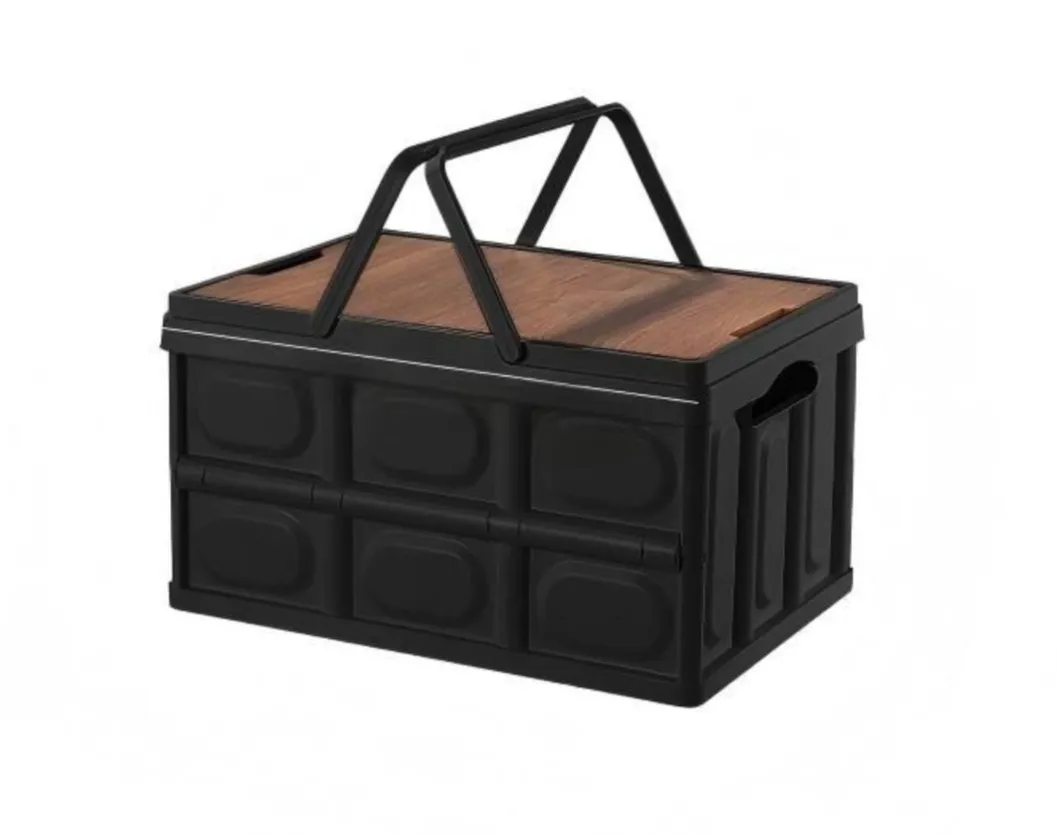White Outdoor Portable Foldable Storage Box with Lid - Black