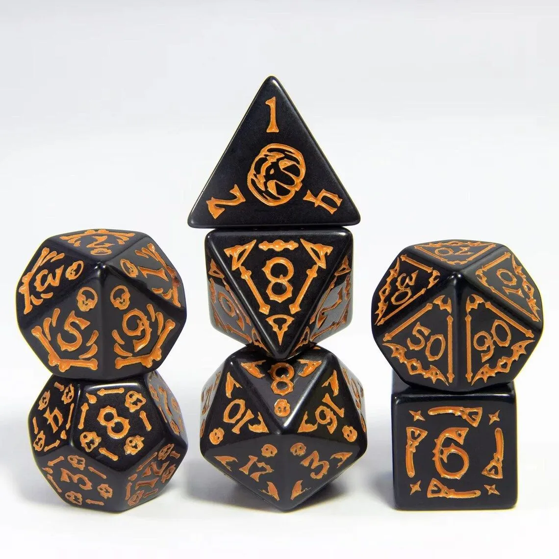 7 Piece DND Halloween Polyhedral Acrylic Dice Set - Black, Orange