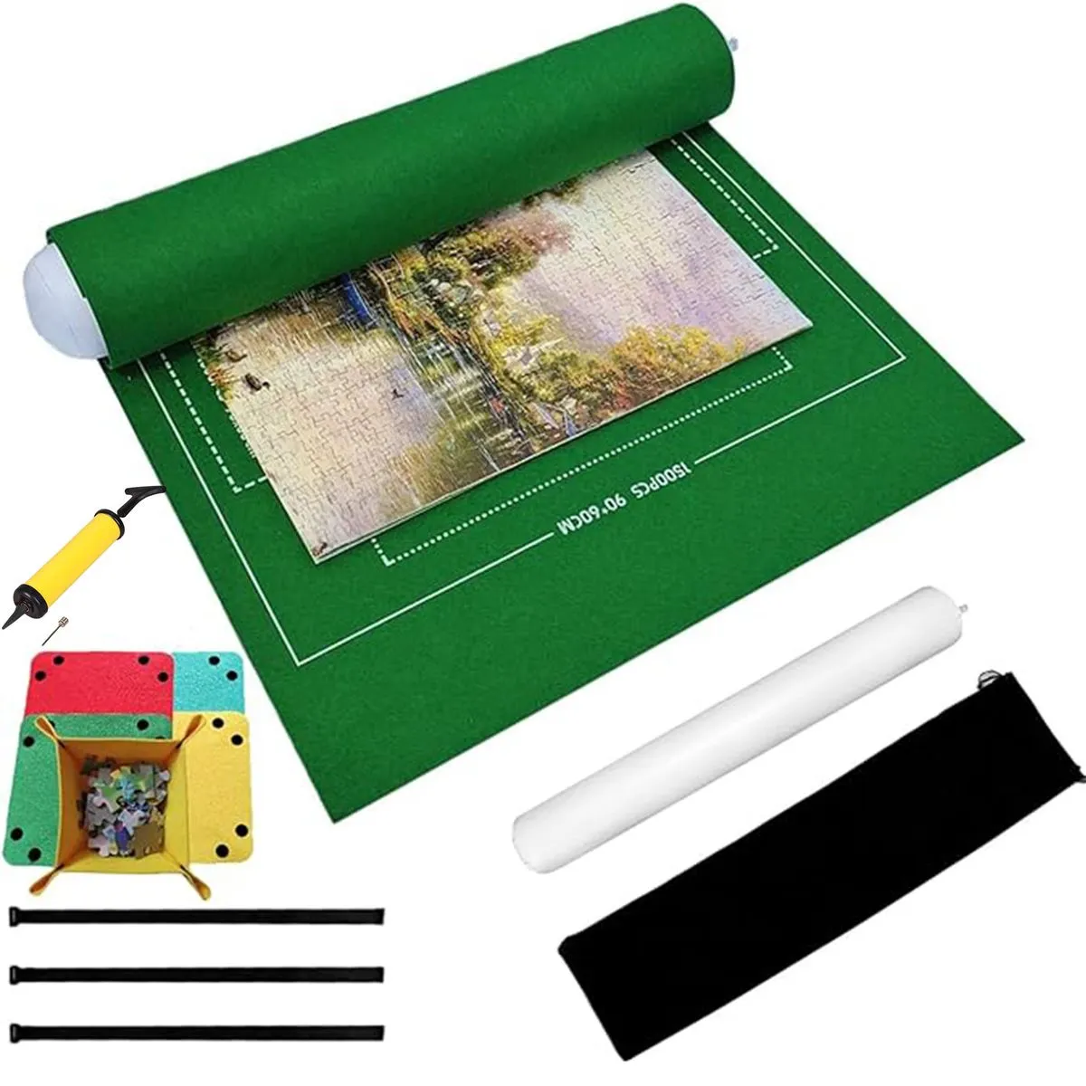 Puzzle Storage Felt Mat Jigsaw Roller Kit with Bag to 1500 Pieces - Green