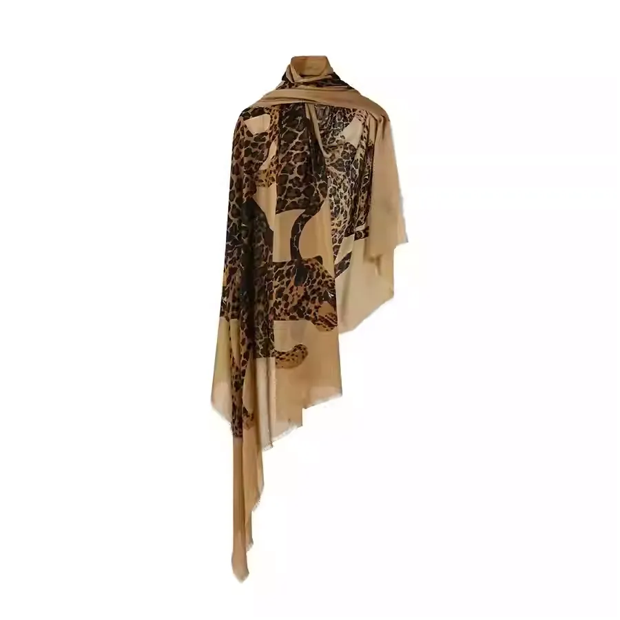 Leopard Print Open Front Scarf Shawl Lightweight Versatile Wrap for Casual