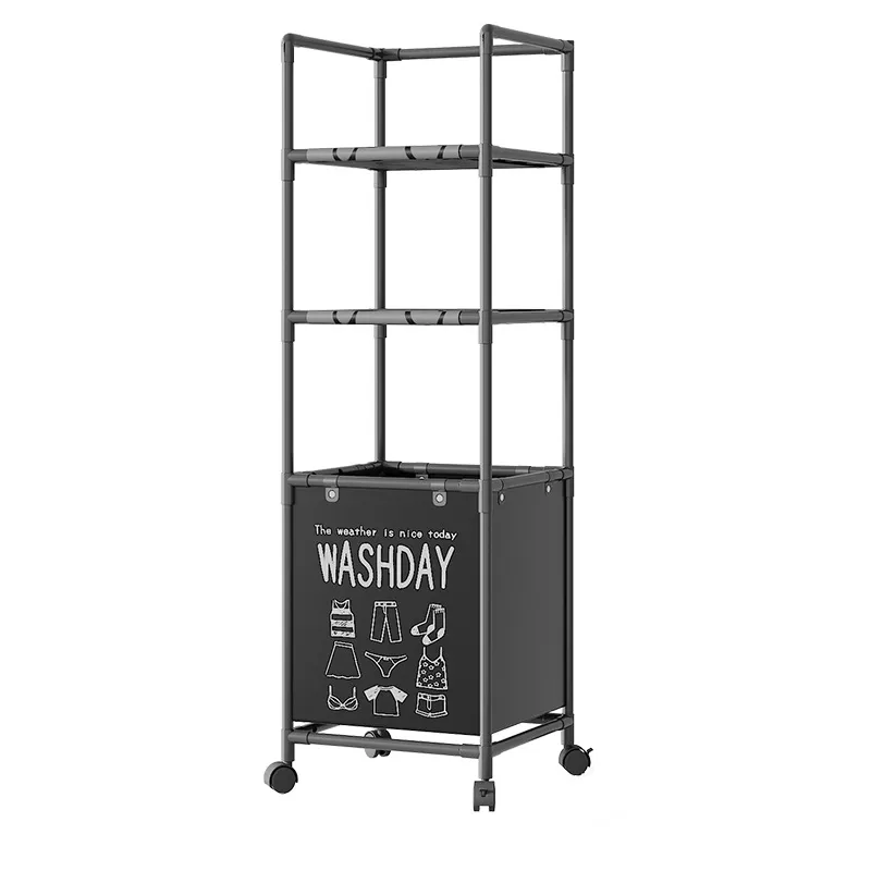 Home Storage Laundry Basket Rack with Wheels and Movable Storage Rack