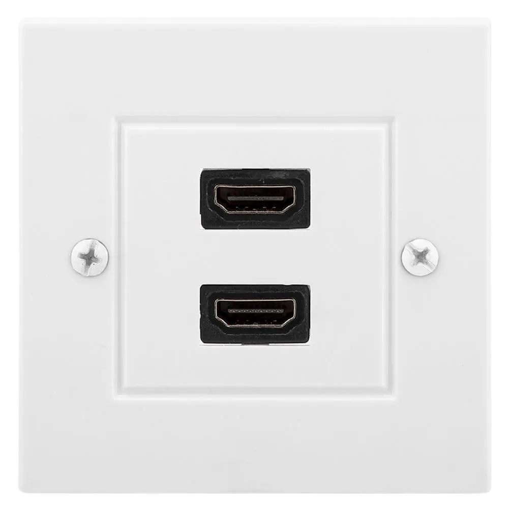 White Dual Port HDMI Wall Plate Panel US Standard 8.5x8.5cm