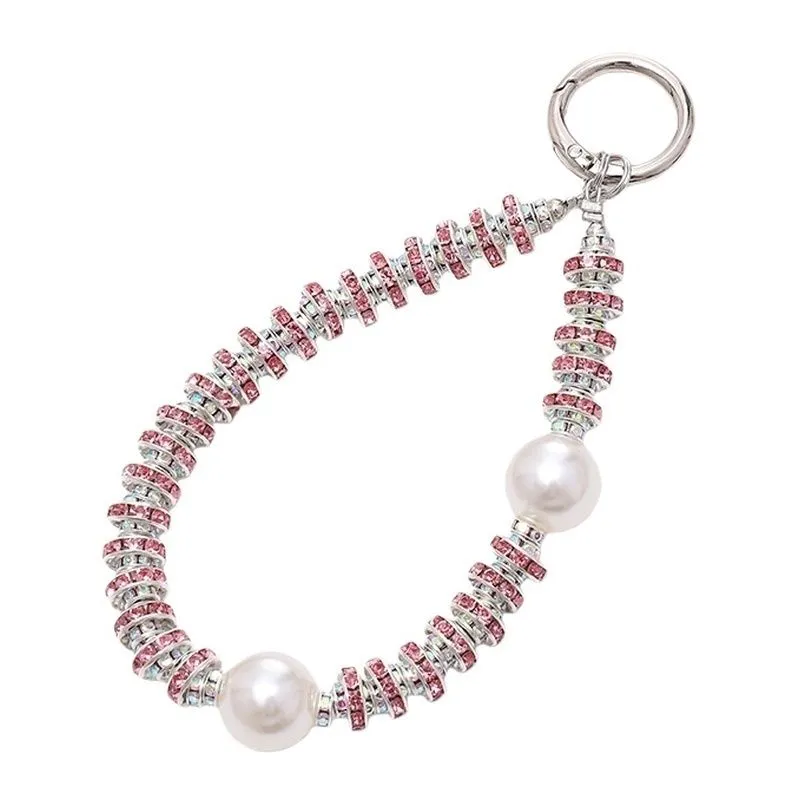 Crystal Pearl Bracelet Phone Charm Compatible with iPhone Huawei Samsung - Pink