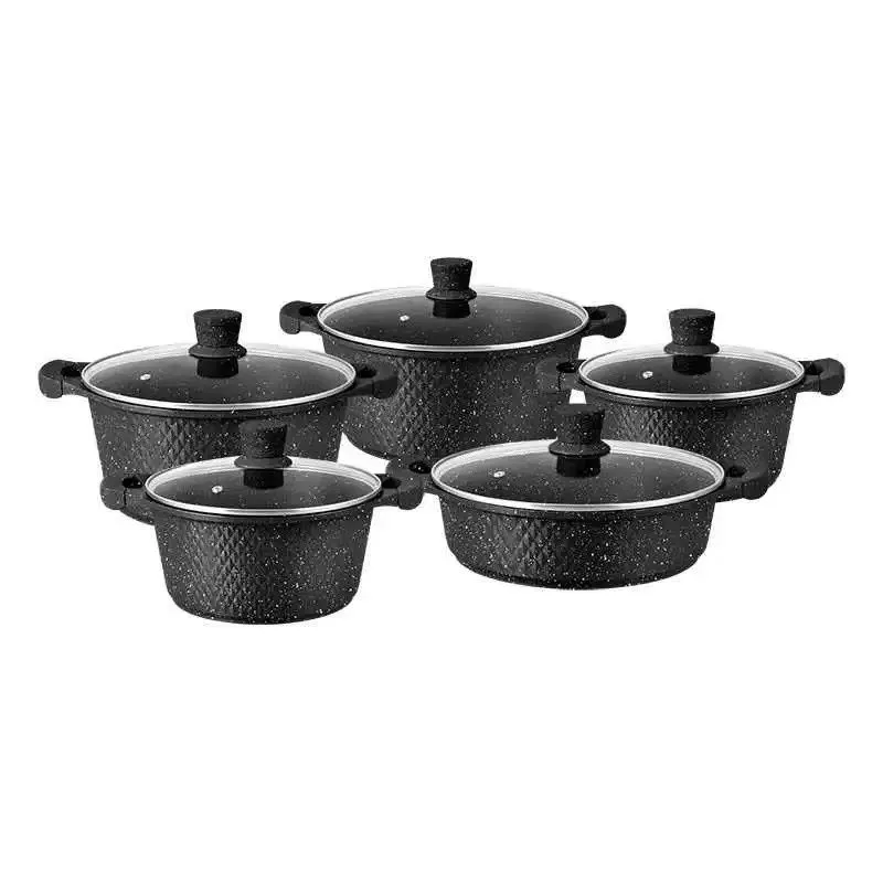 Granite Non-Stick Cookware Set-Soup&Frying Pans,Home Kitchen Multi-PieceSet - Black