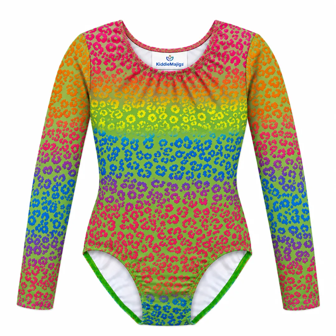 Rainbow Leopard Long Sleeve Gymnastics Leotard - Gymnastics for Girls