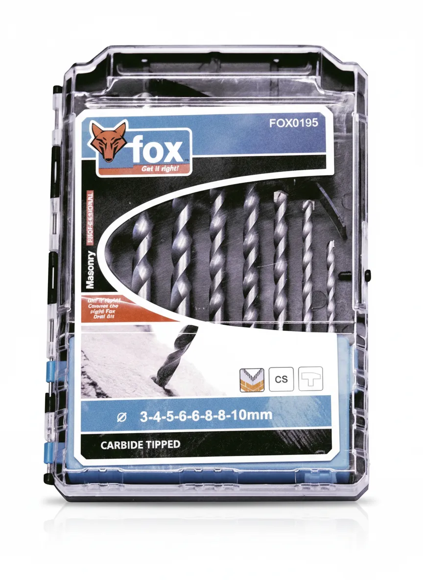 Fox 8-Piece Masonry Drill Bit Set 3-10mm For Brick And Concrete