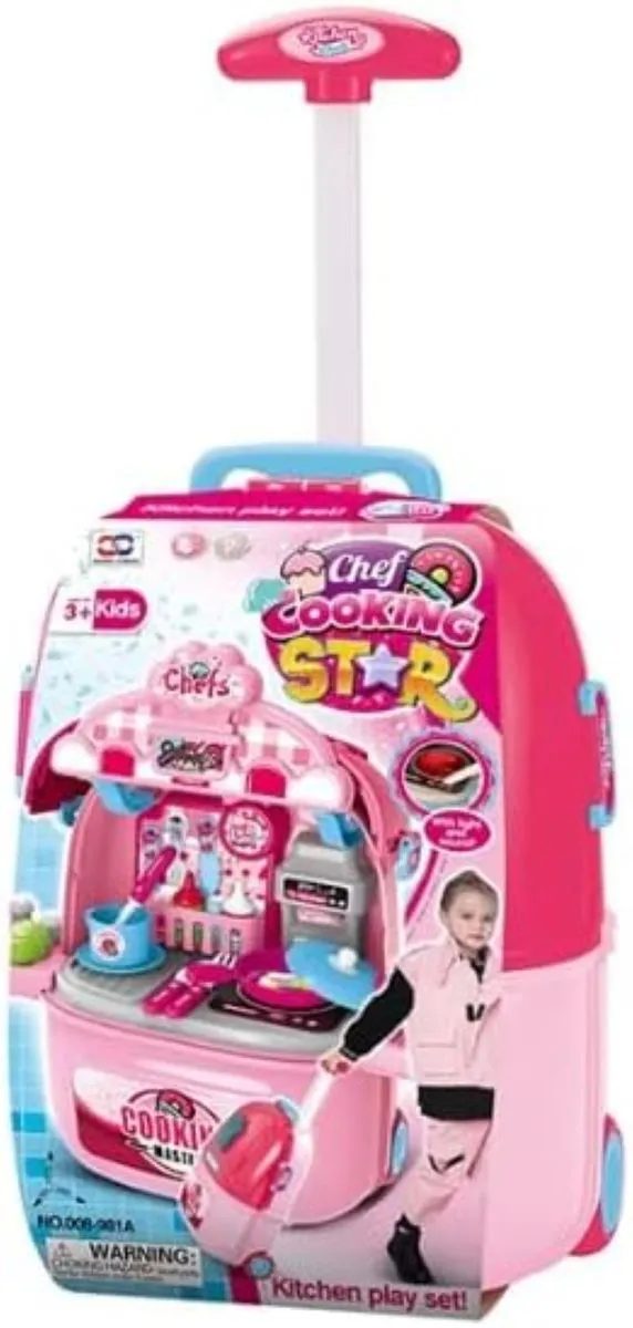 Portable Play Kitchen Set with Rolling Suitcase