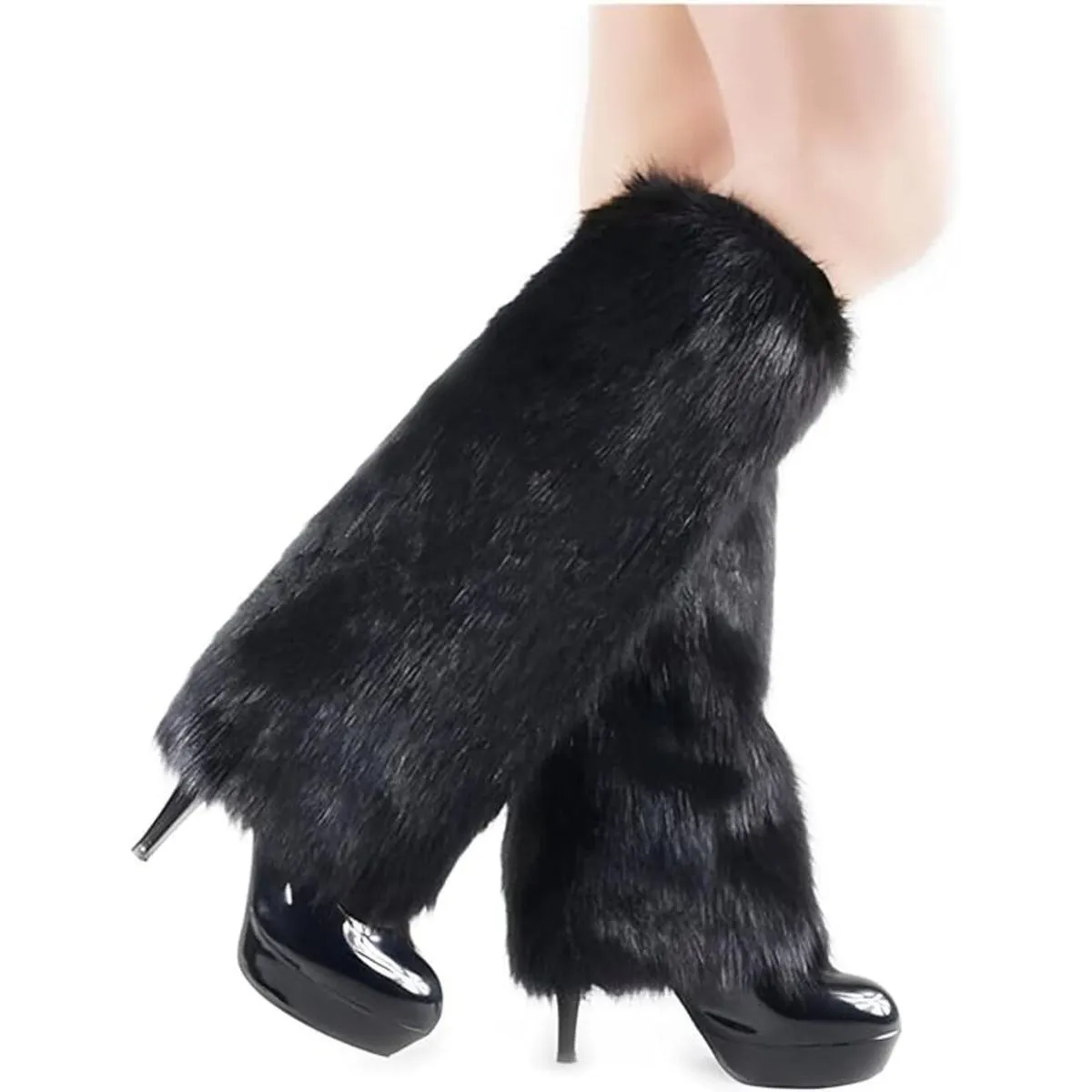 Women's Fur Leg Warmers Soft Fuzzy Boot Cuffs 40cm