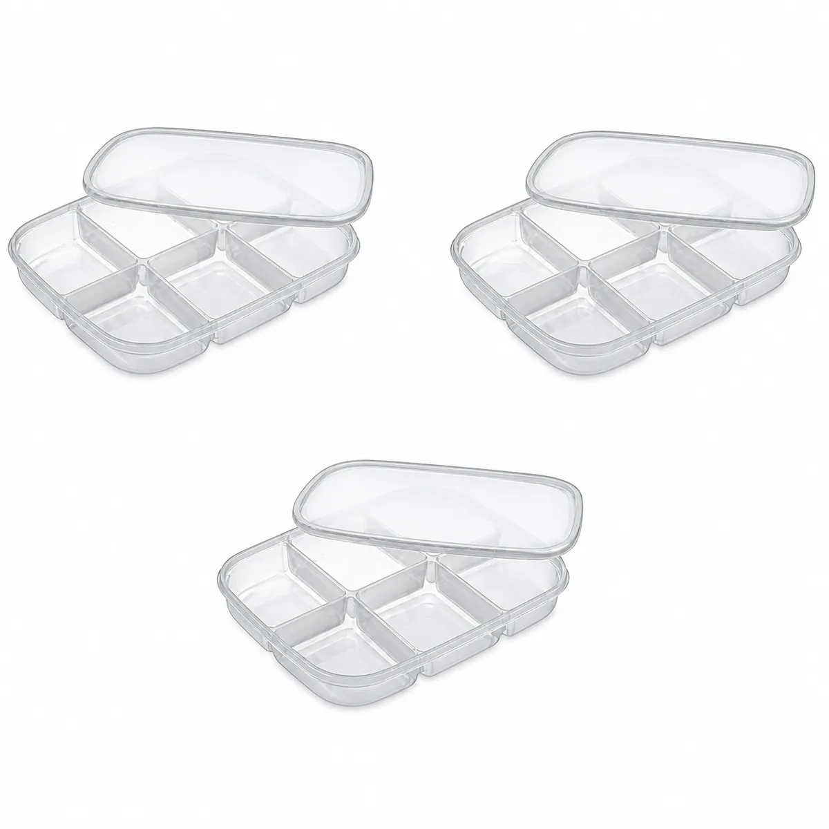 Multi-Compartment Meal Prep Containers With Lids - Transparent - 3 Pack