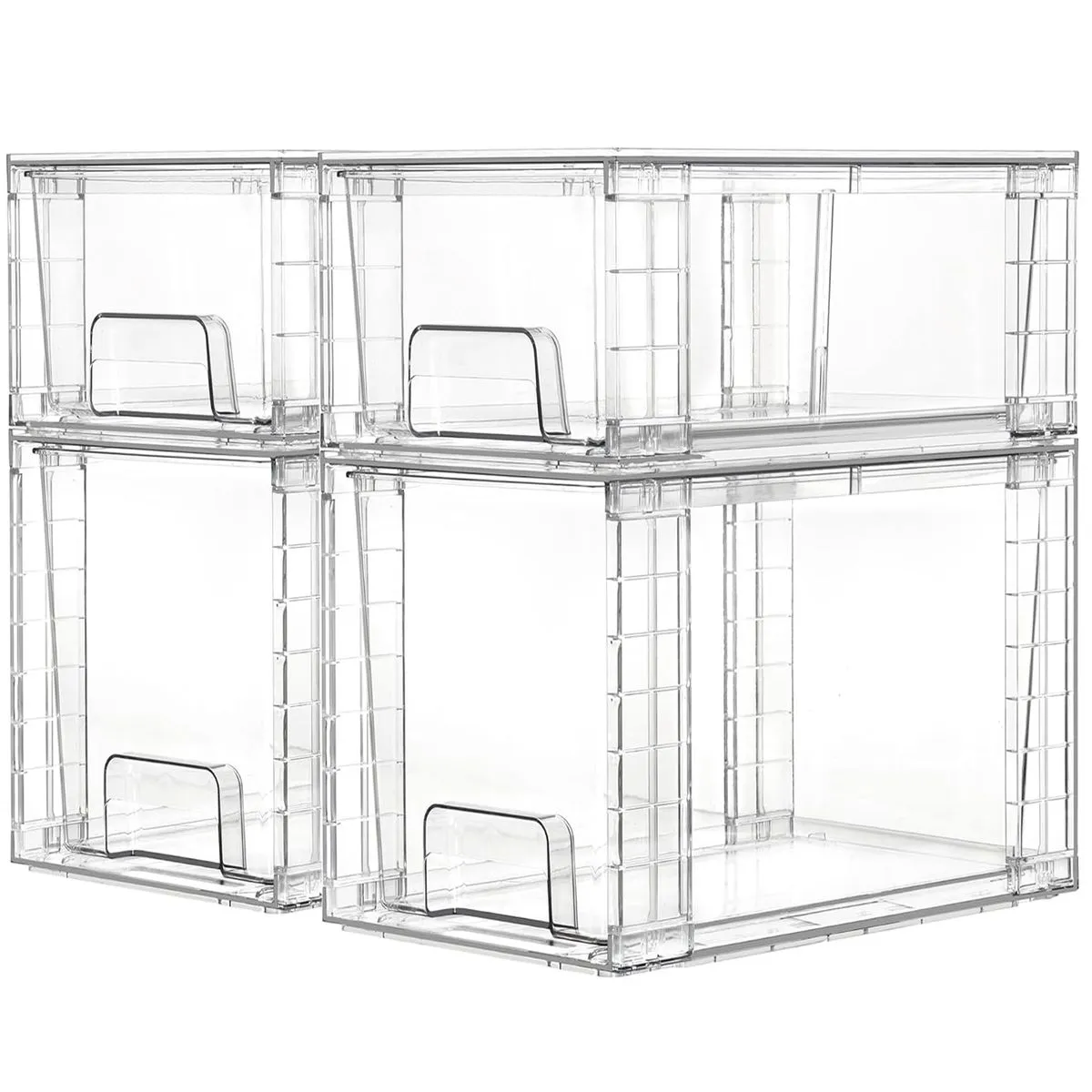 4Pack Clear Stackable Storage Drawers Bathroom & Kitchen Organizer Bins