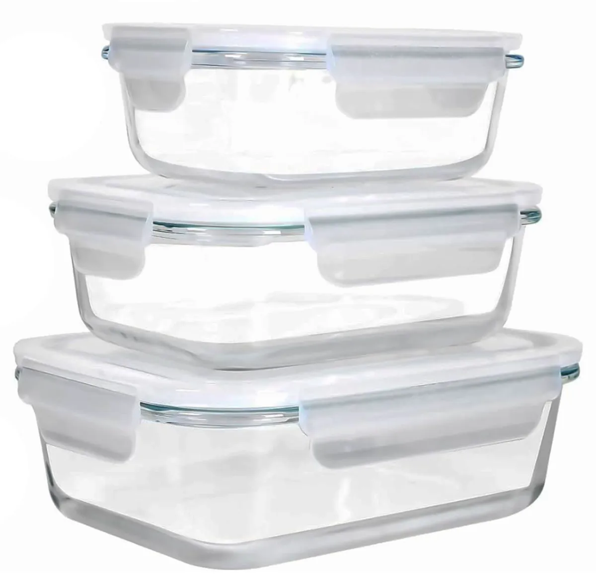 3 Piece Glass Food Containers With Lids, Meal Prep Glass Food Storage Containers