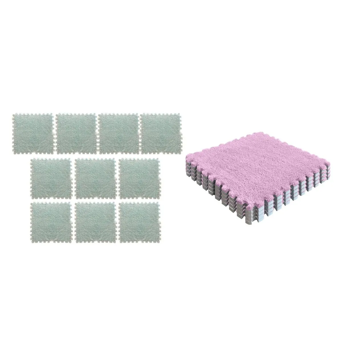 20 Piece Interlocking Soft Living Room Puzzle Mats - Green And Pink