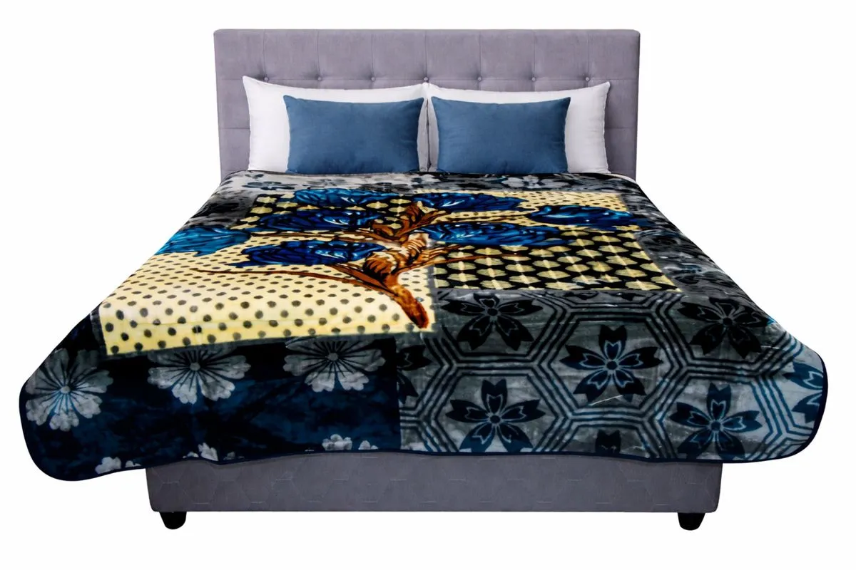 Ahlesa Home Premium Printed Heavier 1 Ply Mink Queen Blanket (Gold Range) - Black and Blue Mumbai B…