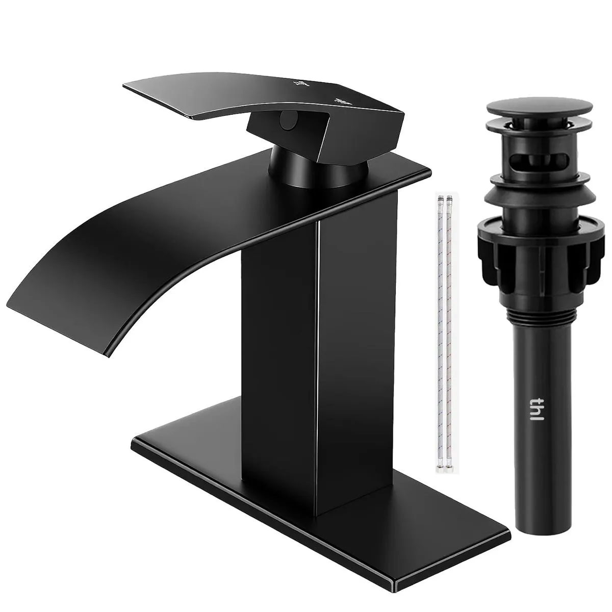 thl Bathroom Faucets Waterfall Bathroom Sink Faucet Modern Mixer Tap - Black