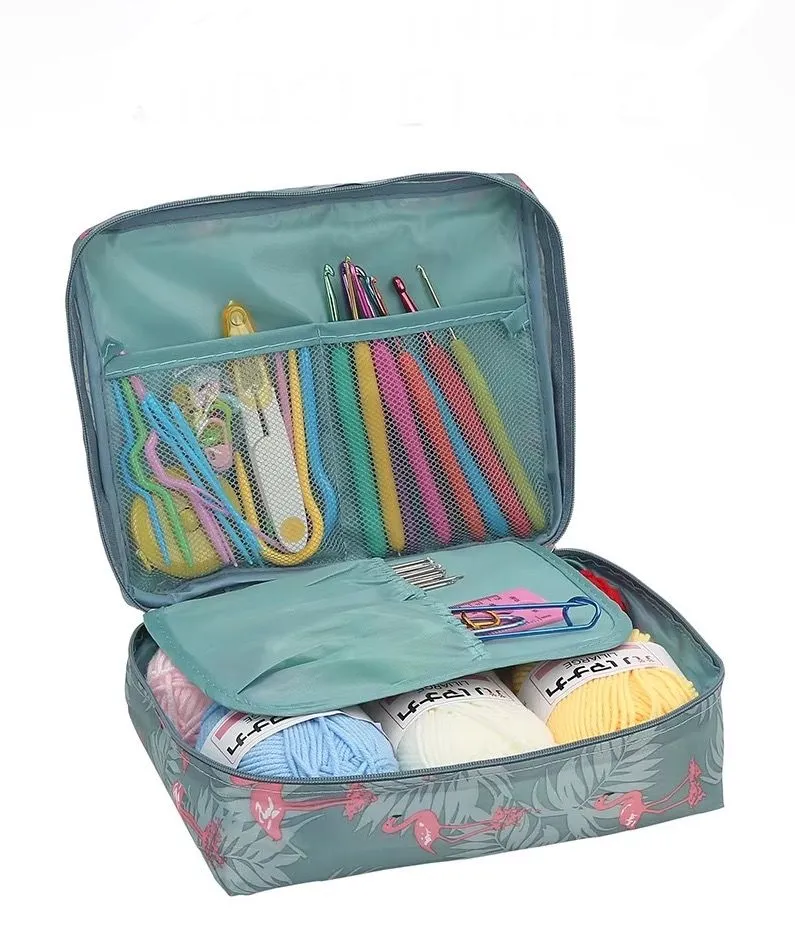 58 piece Crochet Starter Kit with a Colourful Zip Bag - Flamingo Grey