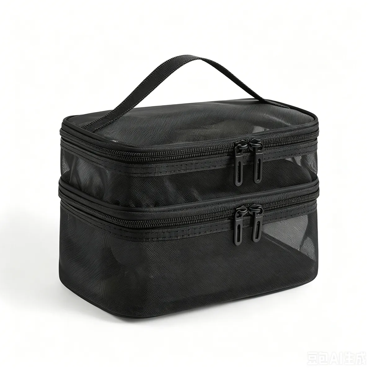 Double Layer Mesh Makeup Bag Set Large Travel Toiletry Case Cosmetic Pouch - Black
