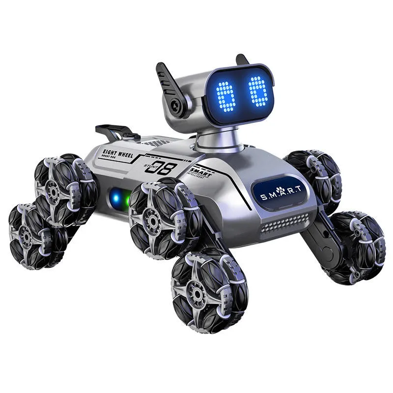 Intelligent Remote Control Stunt Eight Wheel Robot Dog - Grey, Black