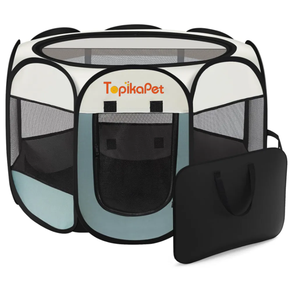 Topika Portable Pet Dog Playpen for Small Dogs & Cats with Bag - Grey: M