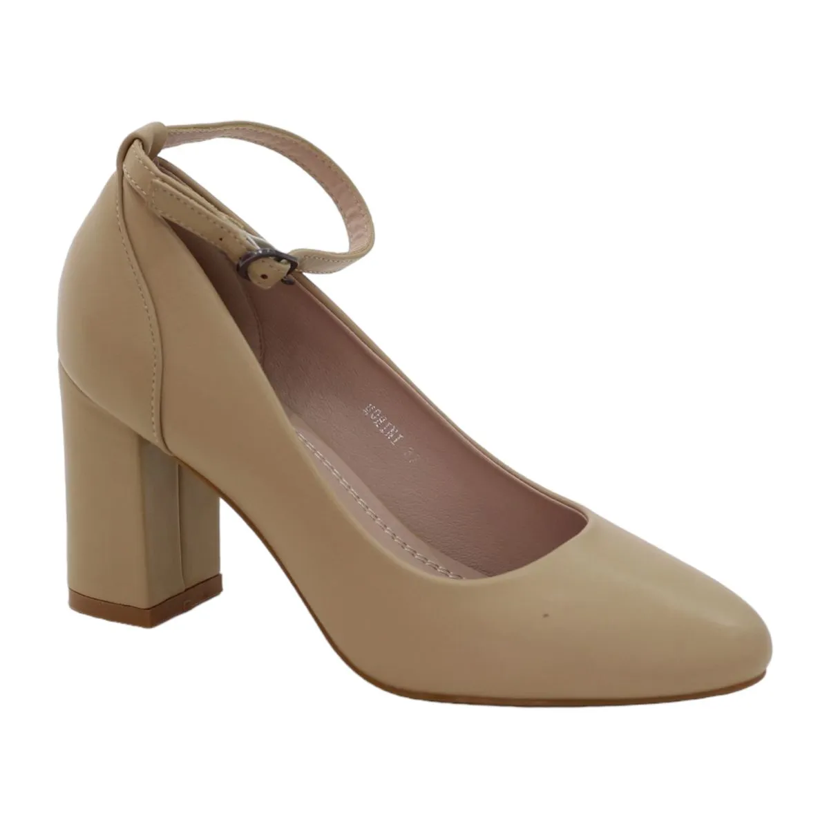LaMara Paris Mohini 8 cm Block Heel Court Pu Beige
