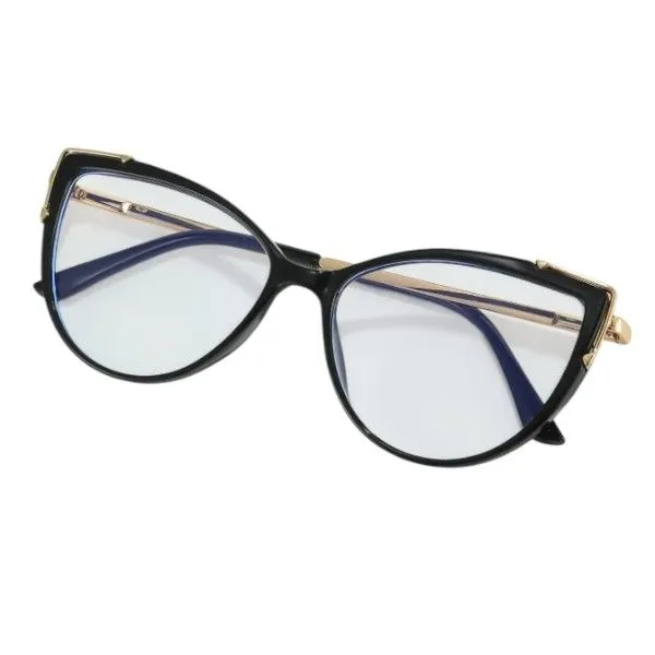 Non Precsription Cat-Eye Glasses With Gold Detailing - Black